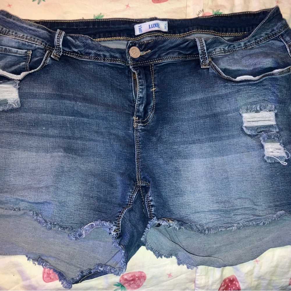 Luxe Blue Distressed Jean Shorts